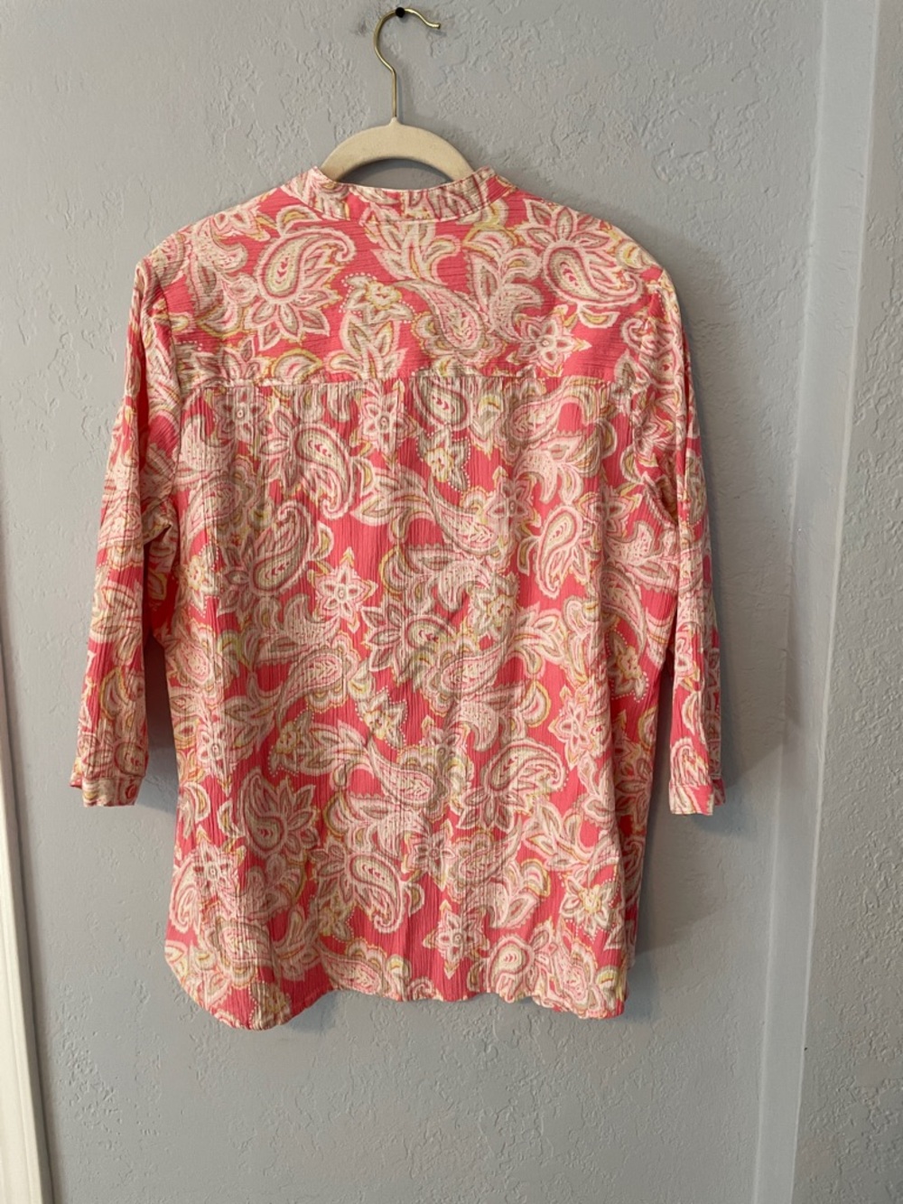 Appleseed's Coral Pink Paisley Button-Front Blouse - Picture 2 of 9